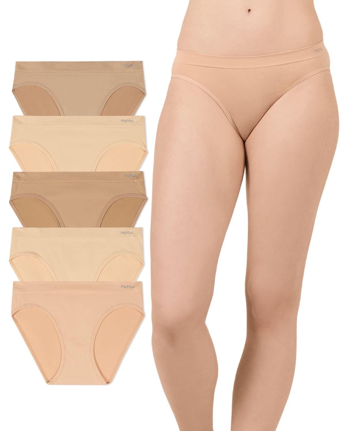 MeMoi Women's Seamless Bikini Panties 5 Pack, No Show Underwear