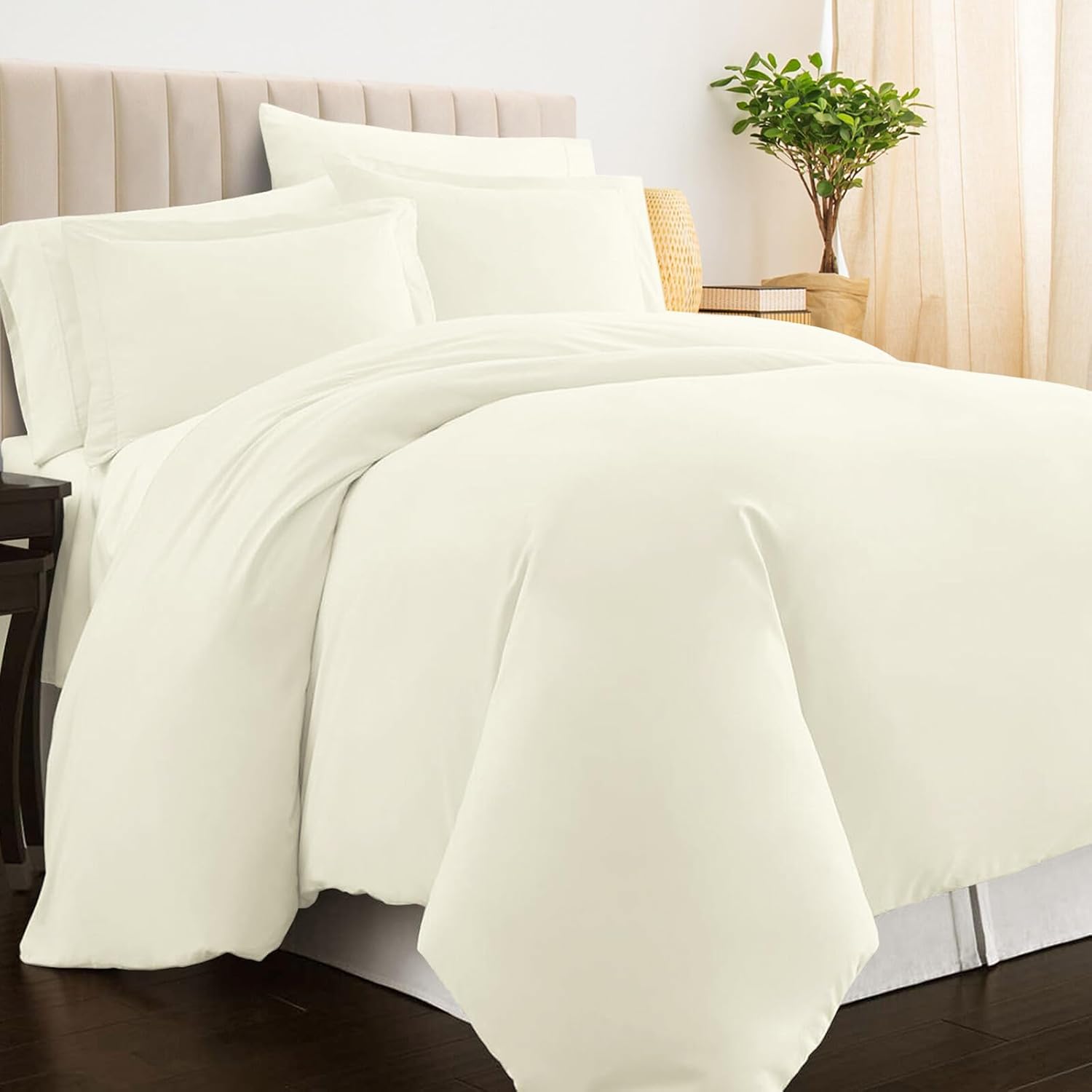 Pizuna Pure 100% Cotton Twin Duvet Cover Set, Luxurious 400 Thread Count Long Staple Cotton Sateen Weave with Button Closure (Combed Off White Cotton Duvet Cover Twin) Off White Twin