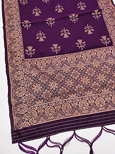 Image of Women Banarsi Silk Unstiched Suit Piece Dress Material for Women Unstiched Suit Salwar with Dupatta (suit -2M.Salwar-2M and dupatta-2.25M) (Wine)