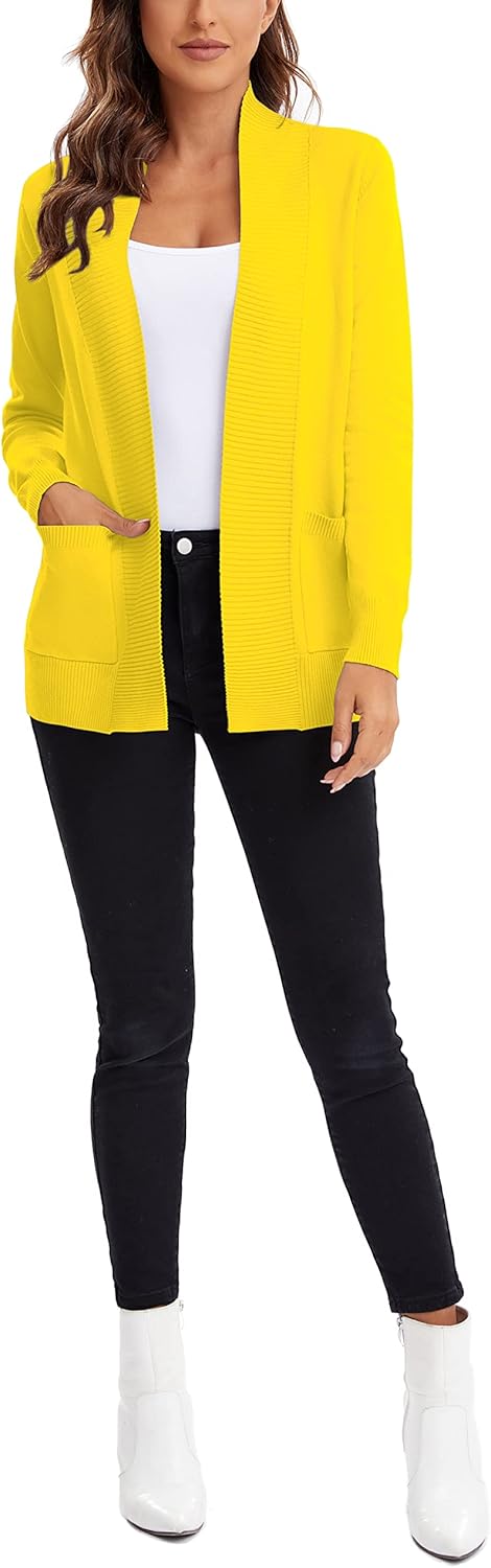 Urban CoCo Women's Lightweight Open Front Knit Cardigan Sweater Long Sleeve with Pocket - Image 6