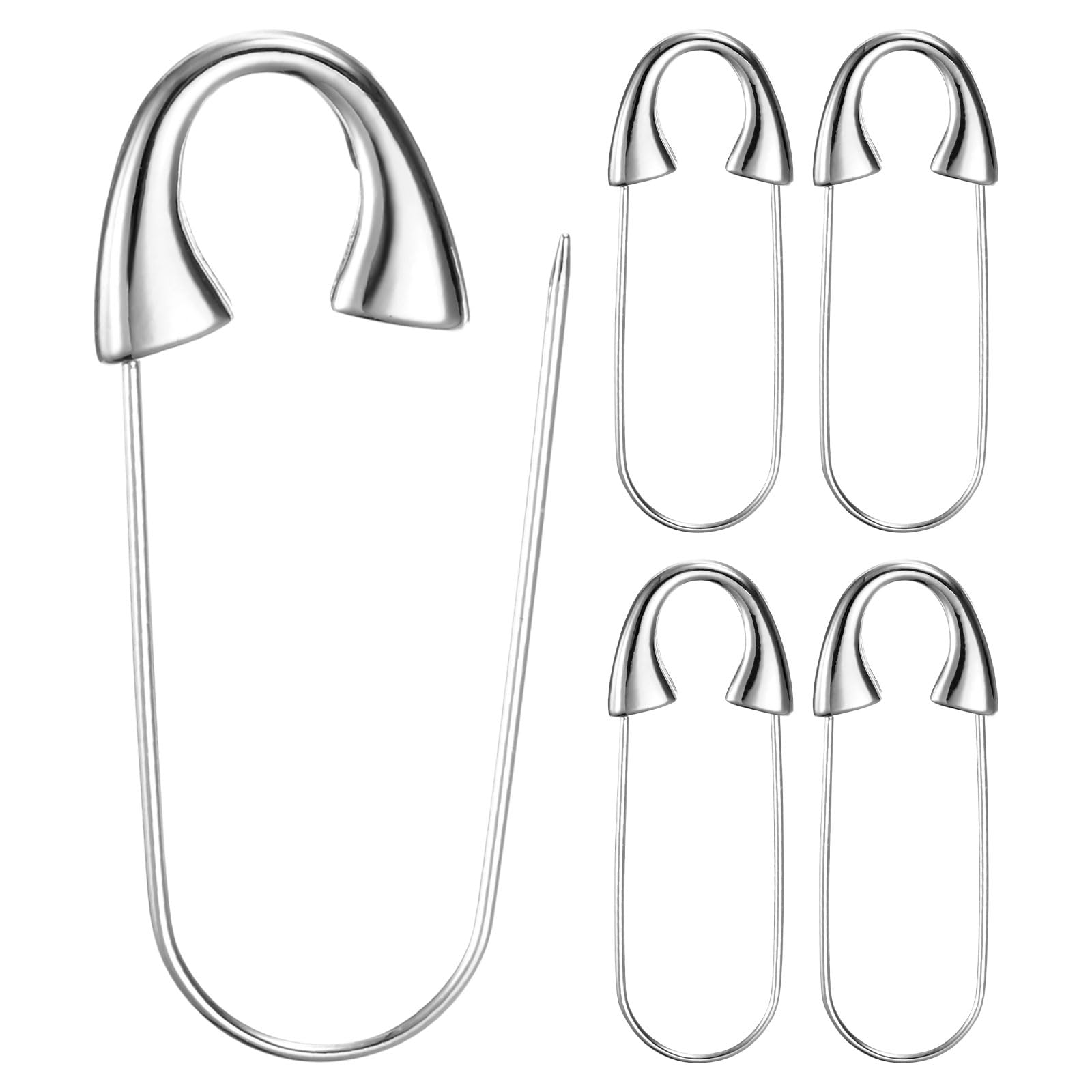 M METERXITY 5-Pack Large Safety Pin 2.13in/54mm Zinc Alloy Silver Tone