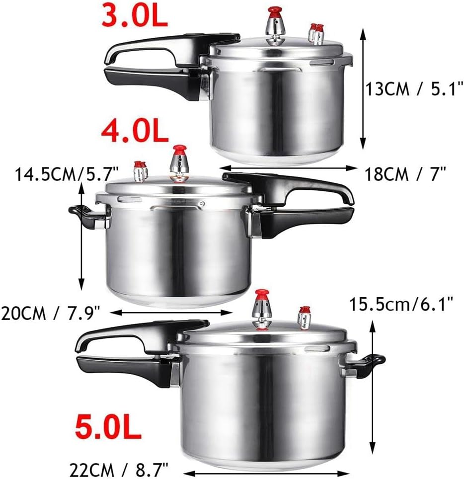3/4/5L Aluminium Alloy Pressure Cooker,Household Soup Meats Pot,Faster Cooking& Safety Protection, for Gas Stove Induction Cooker(22cm/8.66inch, 5.0L)