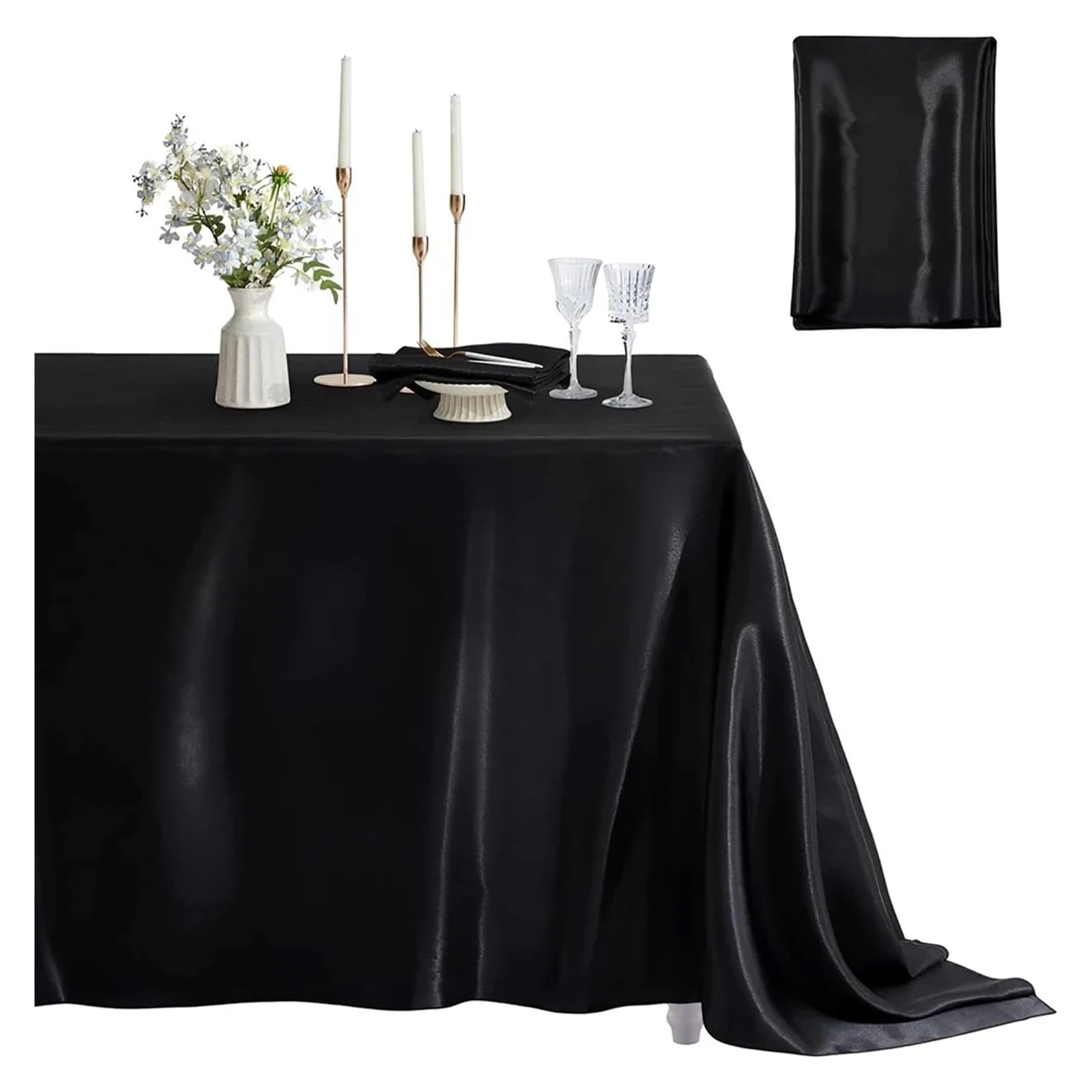 LOPJGGYF Rectangle Satin Tablecloth Wedding Table Cloth White Black For Party Birthday Events Banquet Decor Home Dinner Tablecloths for Wedding Banquet Party Events(Black,145x275cm)