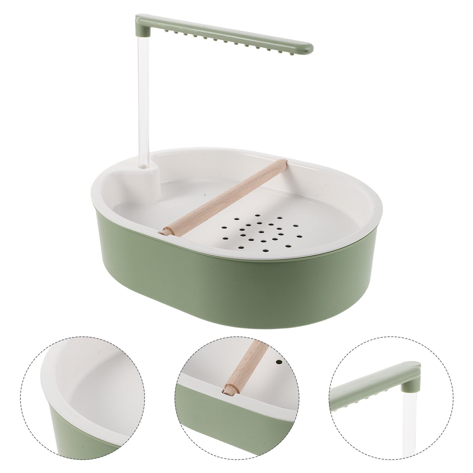 Artibetter Bol de Bain Automatique pour Oiseaux avec Pompe à Eau 25l/h en Plastique et Bois, Système Double Rangée, Portable pour Perruches et Inséparables en Cage Intérieure