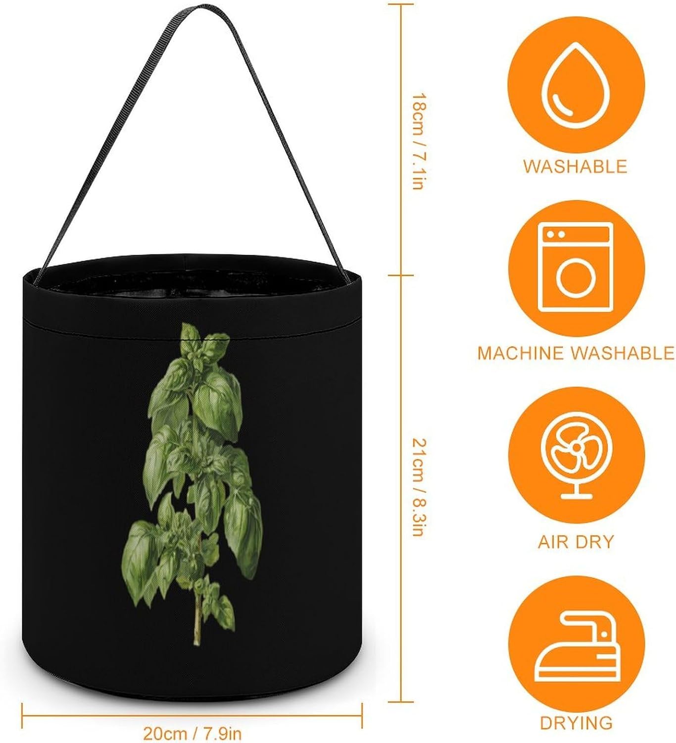 Green Basil Leaves Halloween Basket Candy Tote Bag Easter Bucket image 4