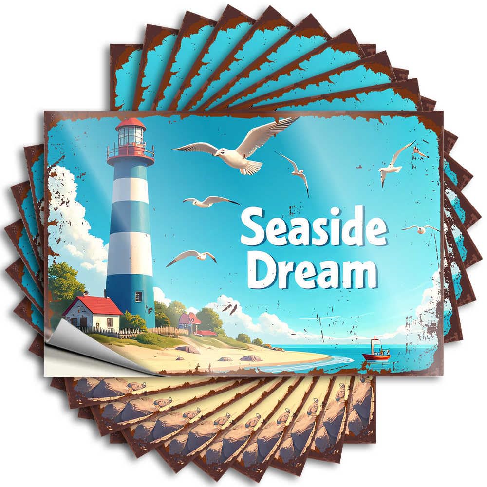 Love Decor Hat Stickers - Seaside Dream: Lighthouse Serenity By The Ocean Fire Durable Sticker Easy Apply for Interior Decor(8X12CM)