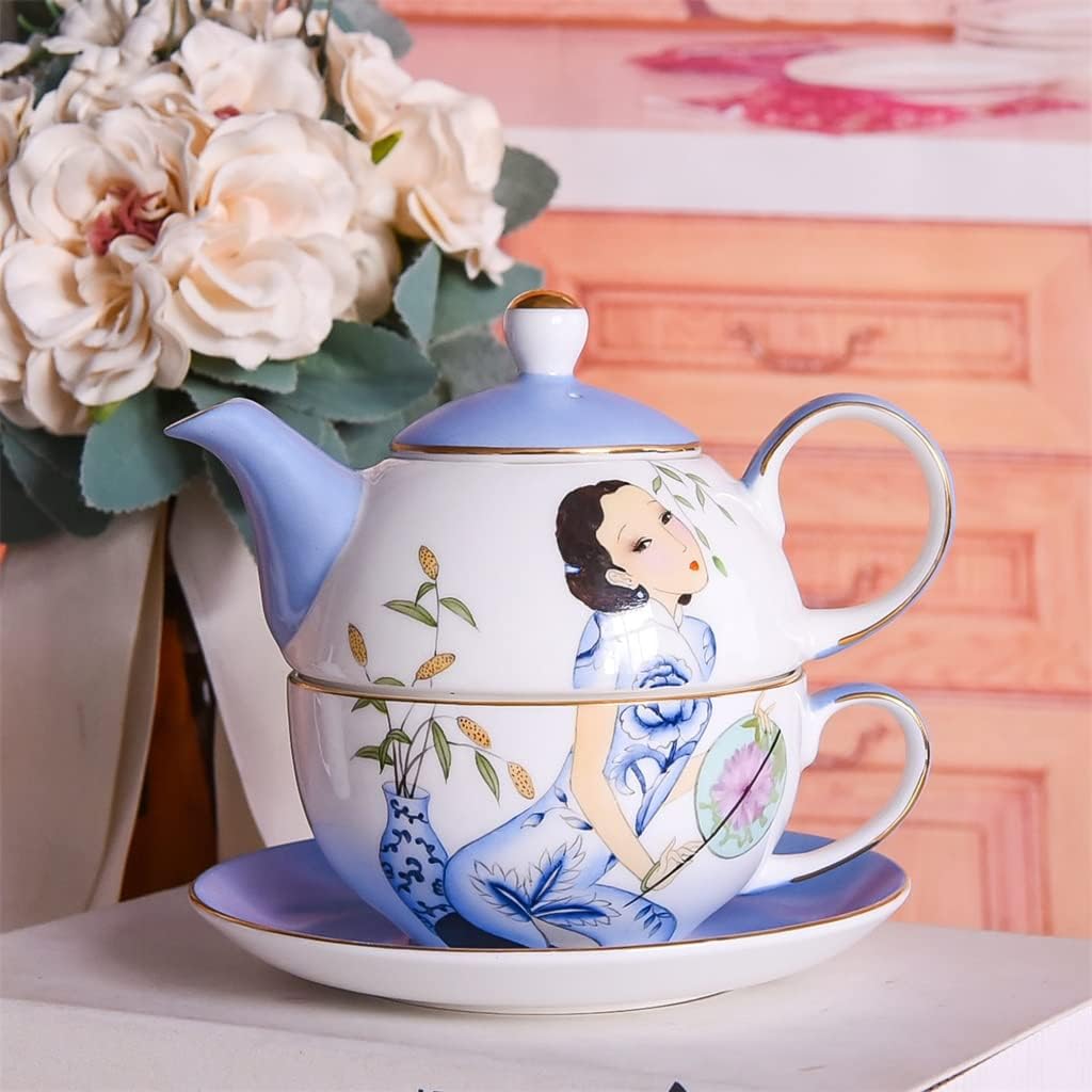 Handdrawn Ceramic Tea Set Mother and Child Pot Bone Porcelain Coffee Cup British Vintage Flower Tea Pot