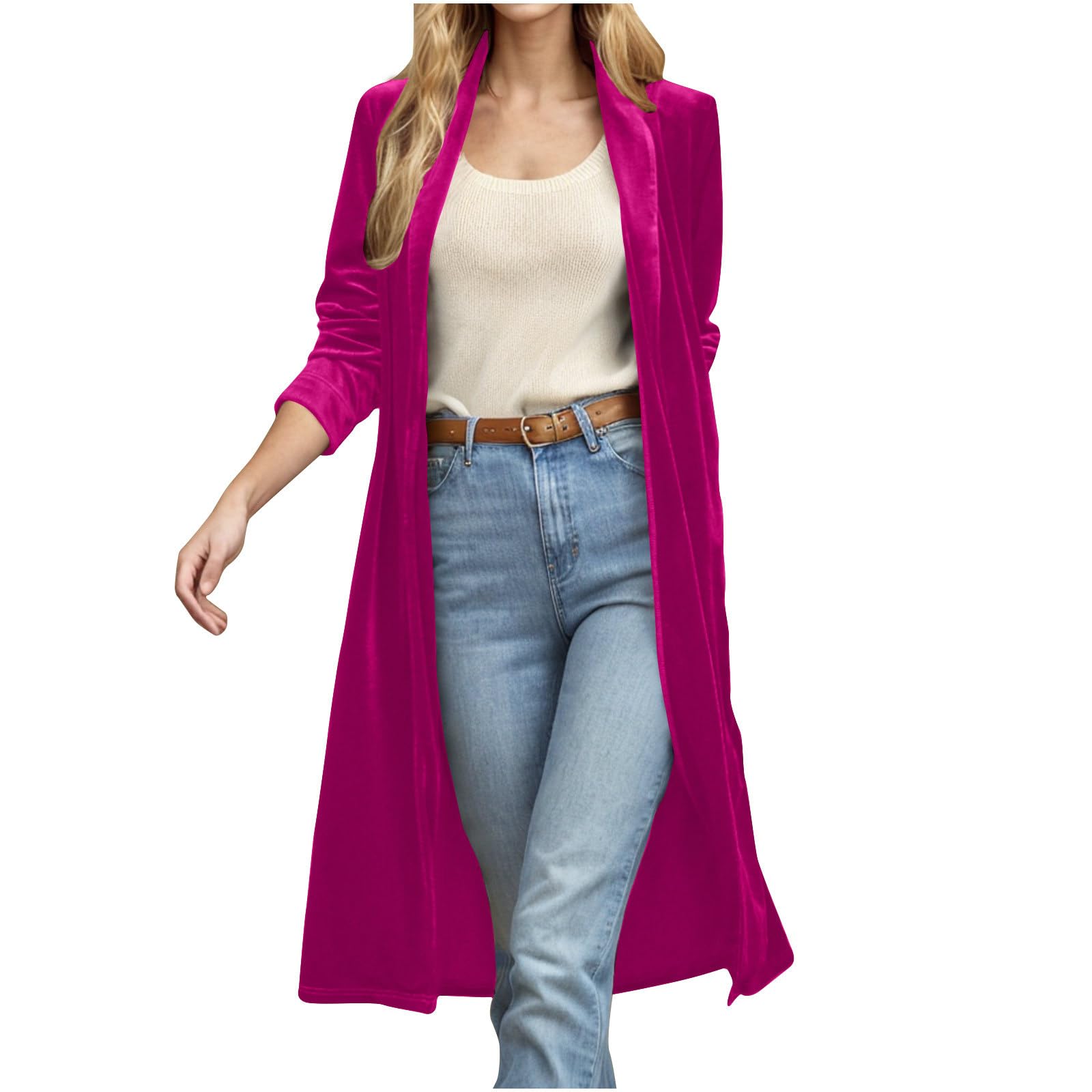 Velvet Cardigan Jackets for Women Long Lapel Collar Open Front Casual Outwear Blazers Coat Elegant Velour Blazer