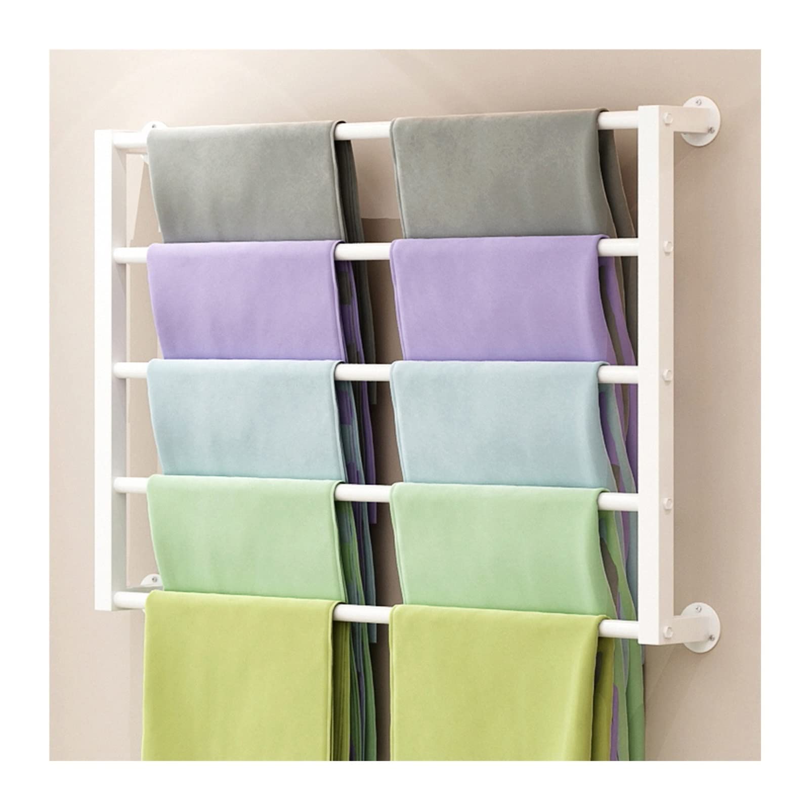 5-warstwowy metalowy organizer ścienny na papier pakowy i wstążki do rękodzieła, idealny do jedwabnych szalików, szali i spodni, biały, 60 cm