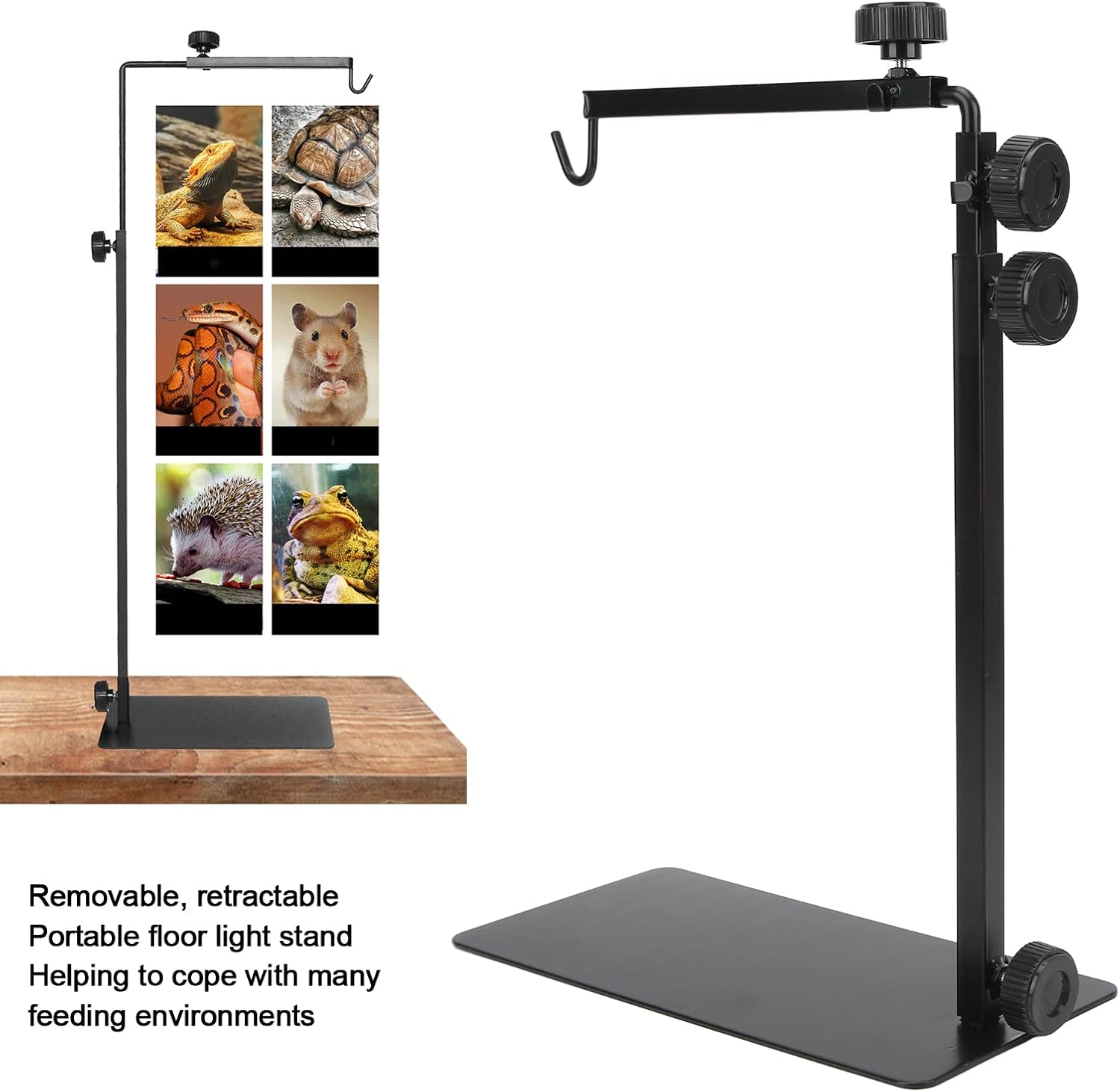 Reptile Lamp Stand Adjustable Height, Iron Construction, 23x41cm to 40x95cm Size - Stable Structure, Easy Installation, Ideal for Amphibians and Reptile Heating Needs