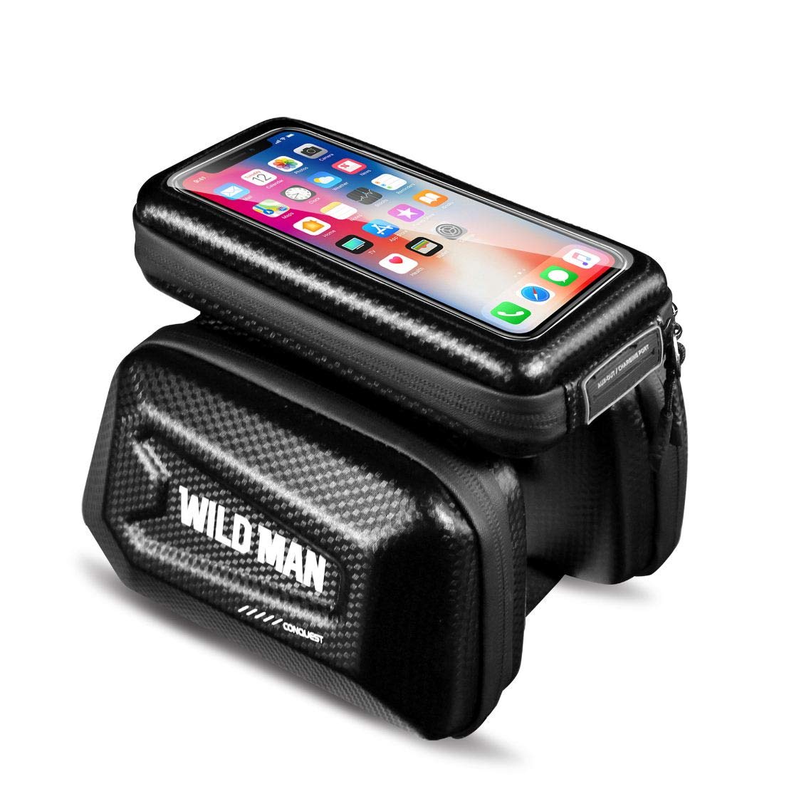 WILD MAN Hard Shell Touch Screen Bicycle Front Top Tube Bike Bag with Phone Holder for Cellphone Below 6.0 Inch