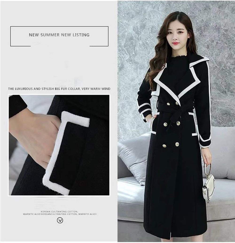 Huixin Płaszcz damski długi jesień zima elegancki mieszane kolory klapa długi rękaw retro trencz płaszcz slim fit modny nowoczesny styl damski klasyczny płaszcz płaszcz odzież wierzchnia, Czarny, M