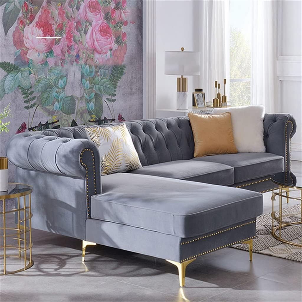 Pull Button Fabric Sofa Designer Rivet Living Room Corner Combination Furniture