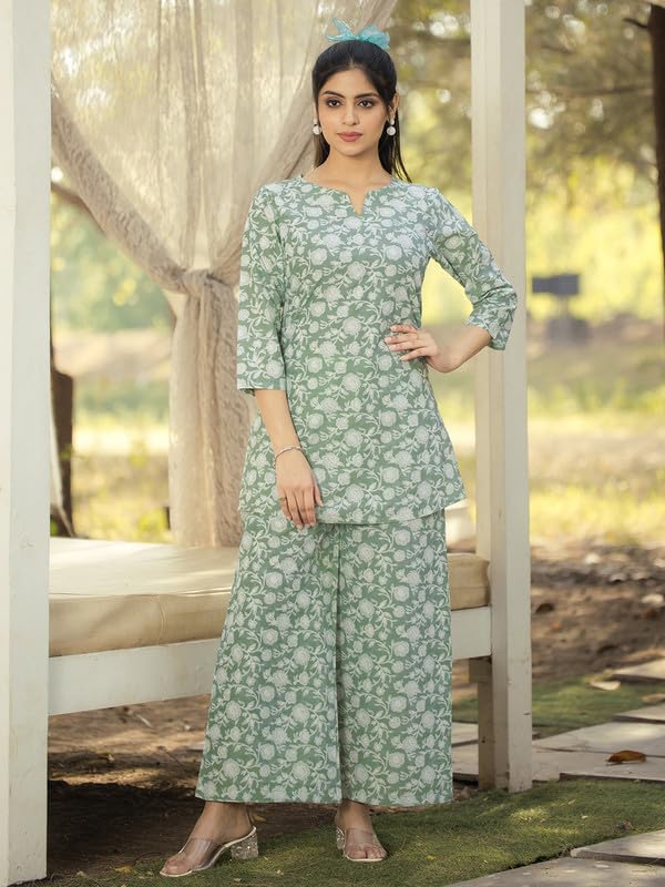 Tee Projekt Cotton Ethnic Wear Co Ord Set For Women | Co Ord Set For Women Stylish Light Green