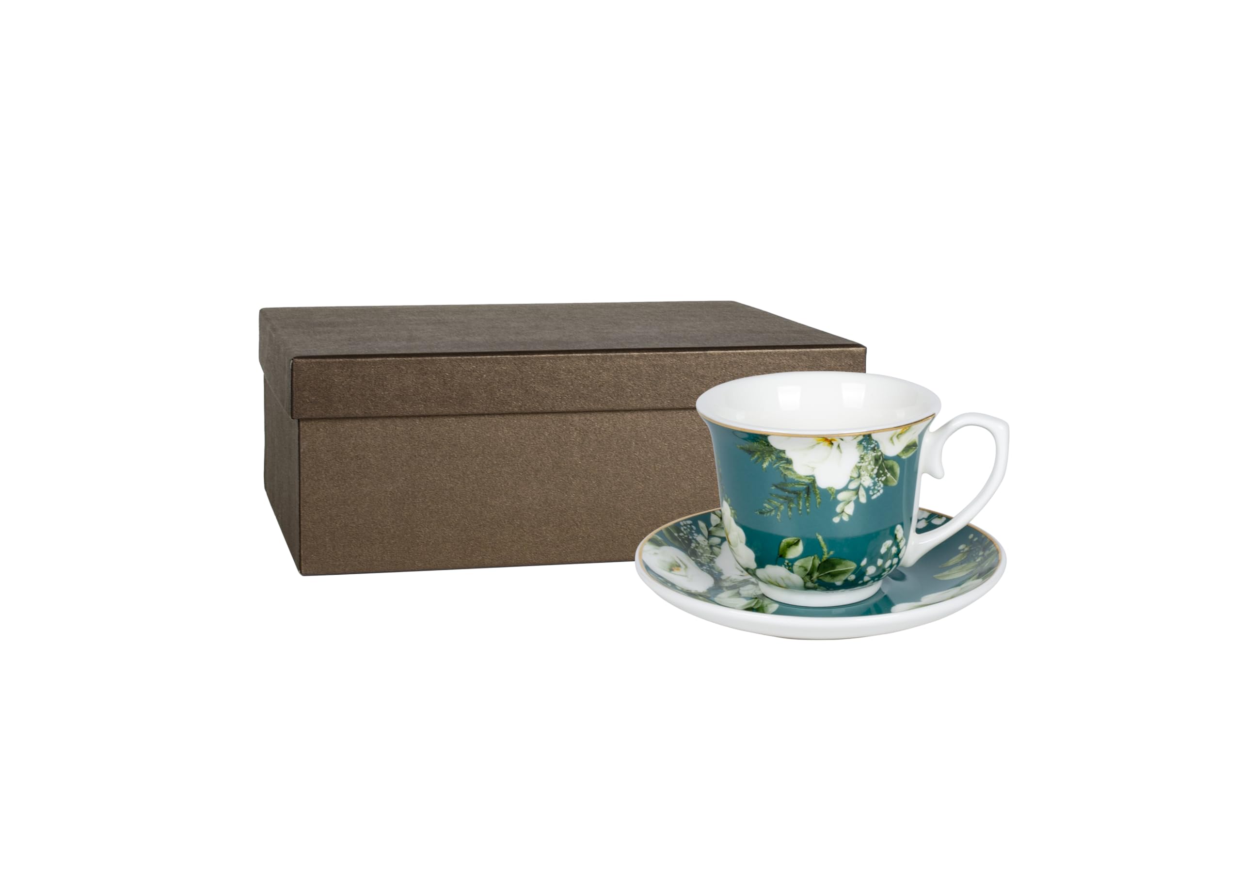 LIVELLO Set aus 2 Porzellantassen mit Untertassen 250 ml Elegante Kaffeetassen im Geschenkset Kaffebecher Kaffe-Tasse Porzellan Pott Tee Küche Restaurant Tassen Becher Perfekt Tee Blumen Blau