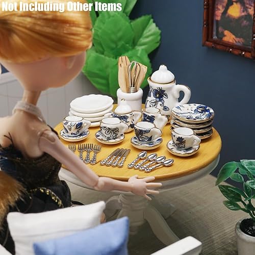 Miniatura 5 de Odoria - Juego de té de porcelana en miniatura 112, utensilios de cocina, accesorios para casa de muñecas, color azul