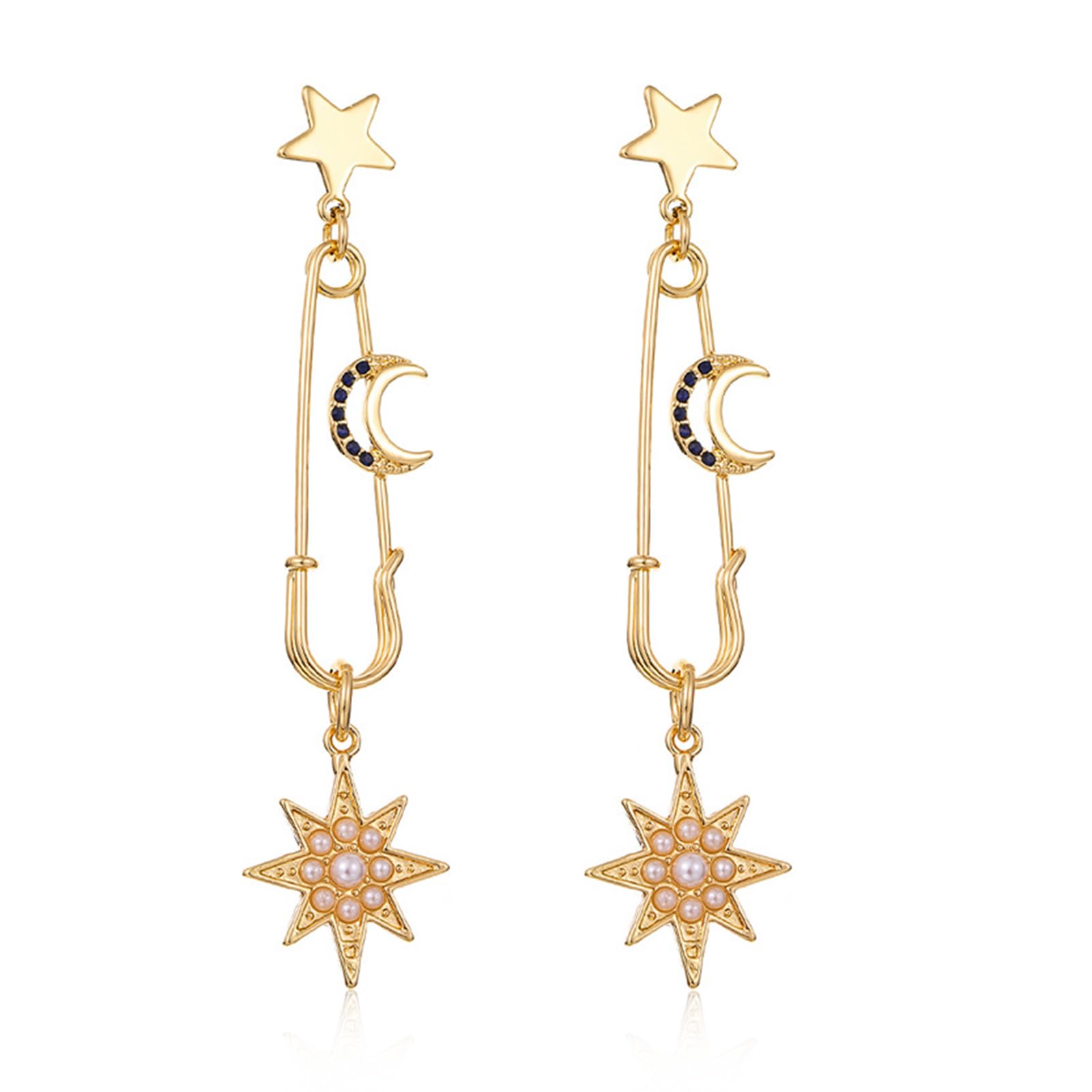 Boho Stern & Mond Ohrringe Gold - Asymmetrische Ohrstecker Mit Strass Für Frauen & Mädchen