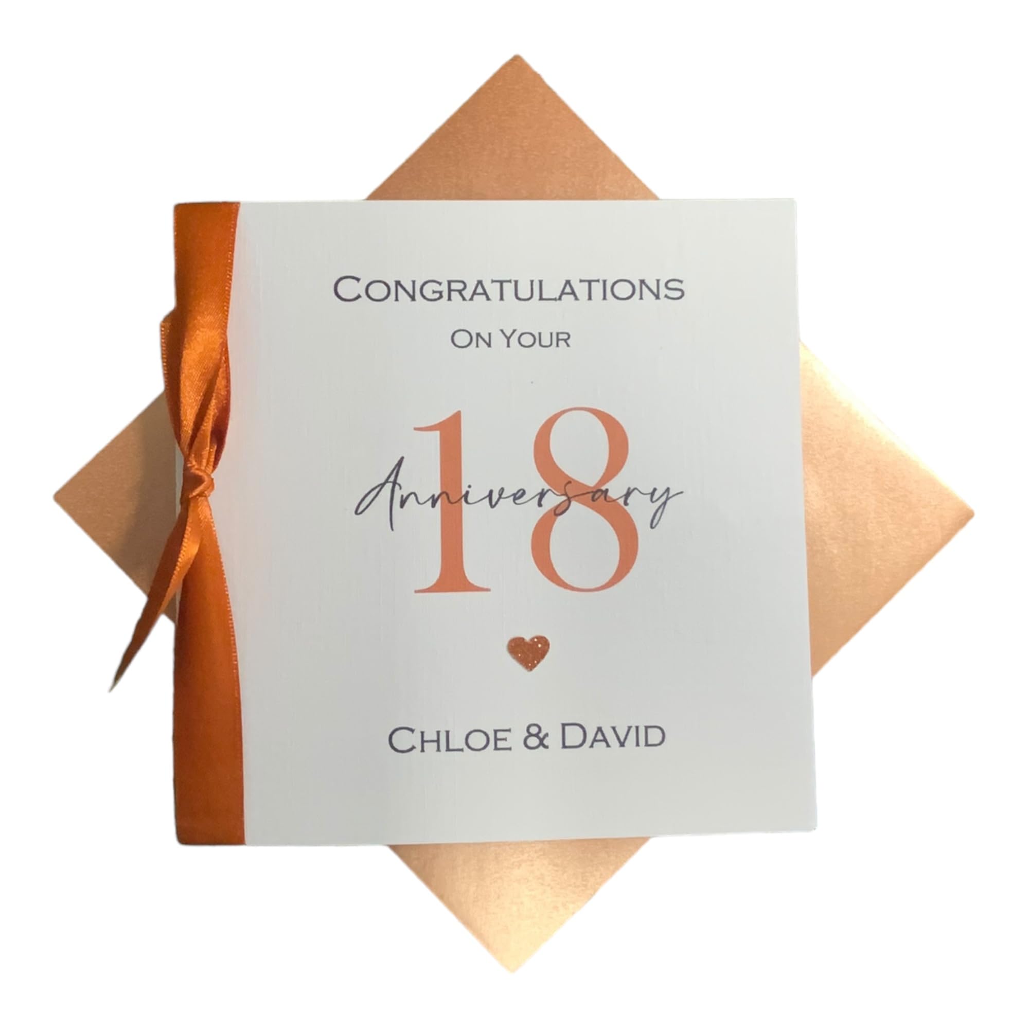 18th Wedding Anniversary Card - Porcelain 18 Year Eighteenth Anniversary Greeting Card, Personalised Gift for Wife, Husband, Parents, Couple Friends - Various Designs (Ribbon Number) โ image 1