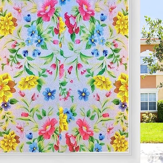 MOCOCO Premium Privacy Window Film Vinyl Frosted Self Adhesive Glass Film Decorative Window Stickers for Home Office Bathroom Kitchen Living Room - Peppy Flowers (B0D77F17ZS) Amazon Price History, Amazon Price Tracker