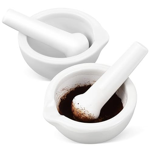 Juego de 2 juegos de tazón de molienda de piedra, mortero de cerámica y píldoras de mortero de píldora, divisor de píldoras, molinillo de alimentos,