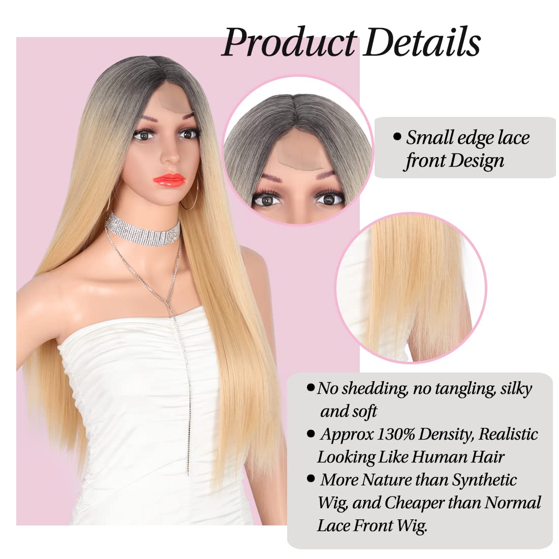 ?  KAT 26” WHITE  BLONDE STRAIGHT LACE FRONT NEW 613 Blonde Lace Front Human Hair Wig, 80 Density, 26 Inch  main image 2