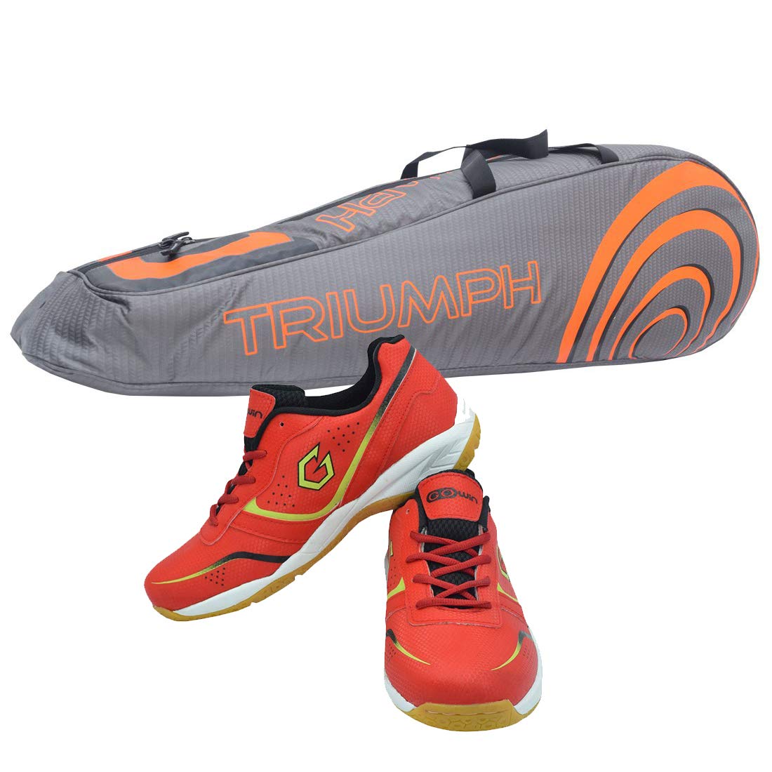 Gowin Badminton Shoe Smash Red Size-6 with Triumph Badminton Bag 304 Grey/Orange-picture-13