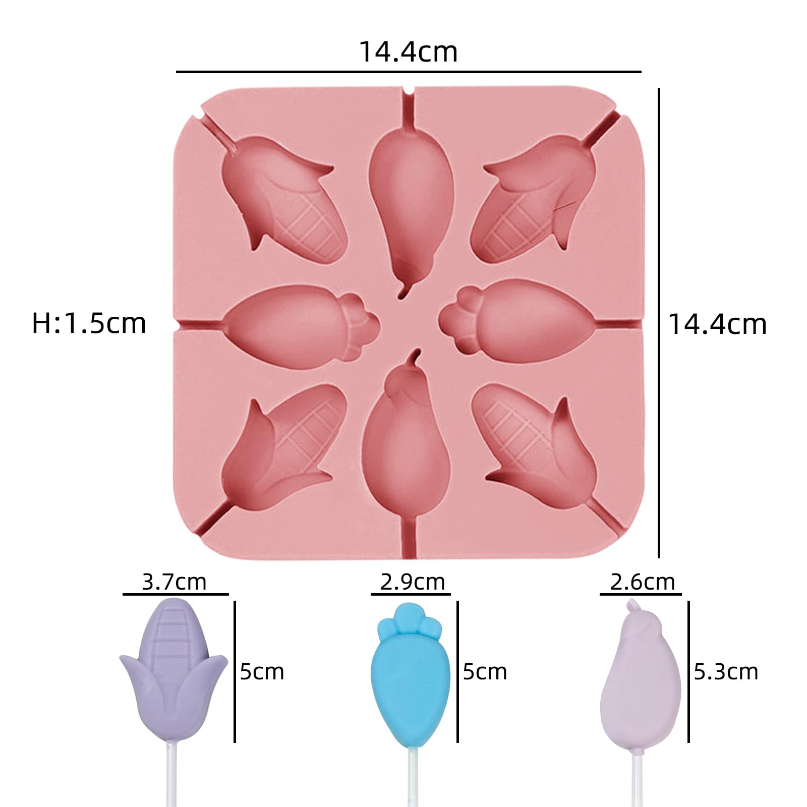 BFJ Carrot Lollipop Mould 2 pcs Silicone Easter Chocolate Moulds Corn Carrot Eggplant Shape 8 Cavity Silicone Lolly Candy Mold with 25 Sticks - Image 2