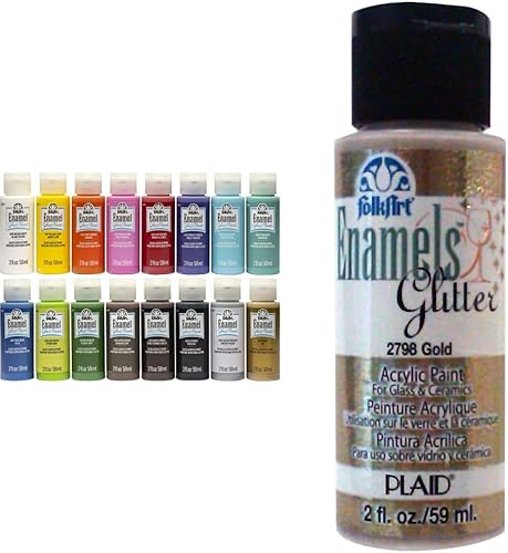 FolkArt Juego de manualidades de esmalte acrílico con acabado brillante, 32 onzas y purpurina esmaltada y pintura metálica en varios colores (2