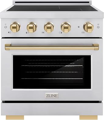 ZLINE Autograph Edition 30 in. 4.2 cu. ft. Paramount Induction Range with 4 Element Cooktop and Electric Convection Oven in Stainless Steel with Polished Gold Accents SINRZ-30-G