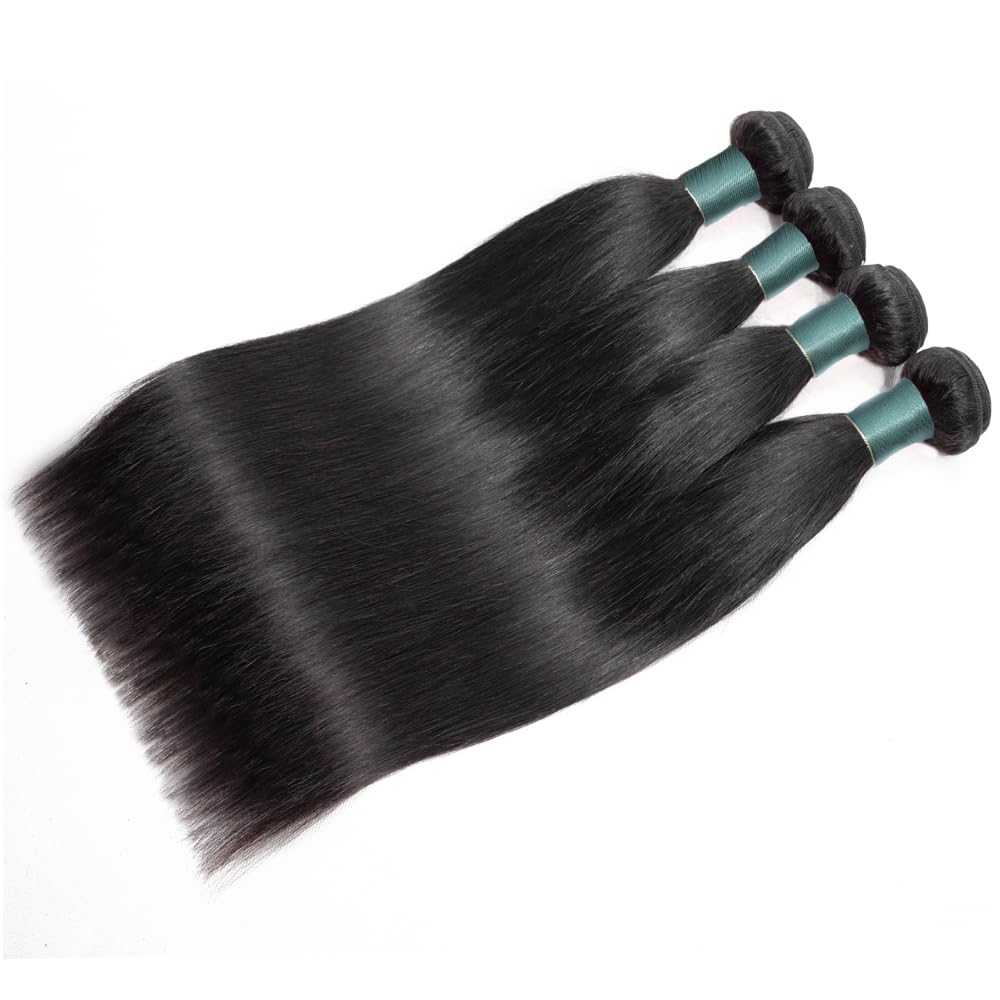 Brazilian Straight Bundles Human Hair 16 18 20 22 Inch 12A 100% Unprocessed Virgin Human Hair Weave 4 Bundles Deals Natural Black Color (Natural Black Straight 4 Bundles, 16 18 20 22)