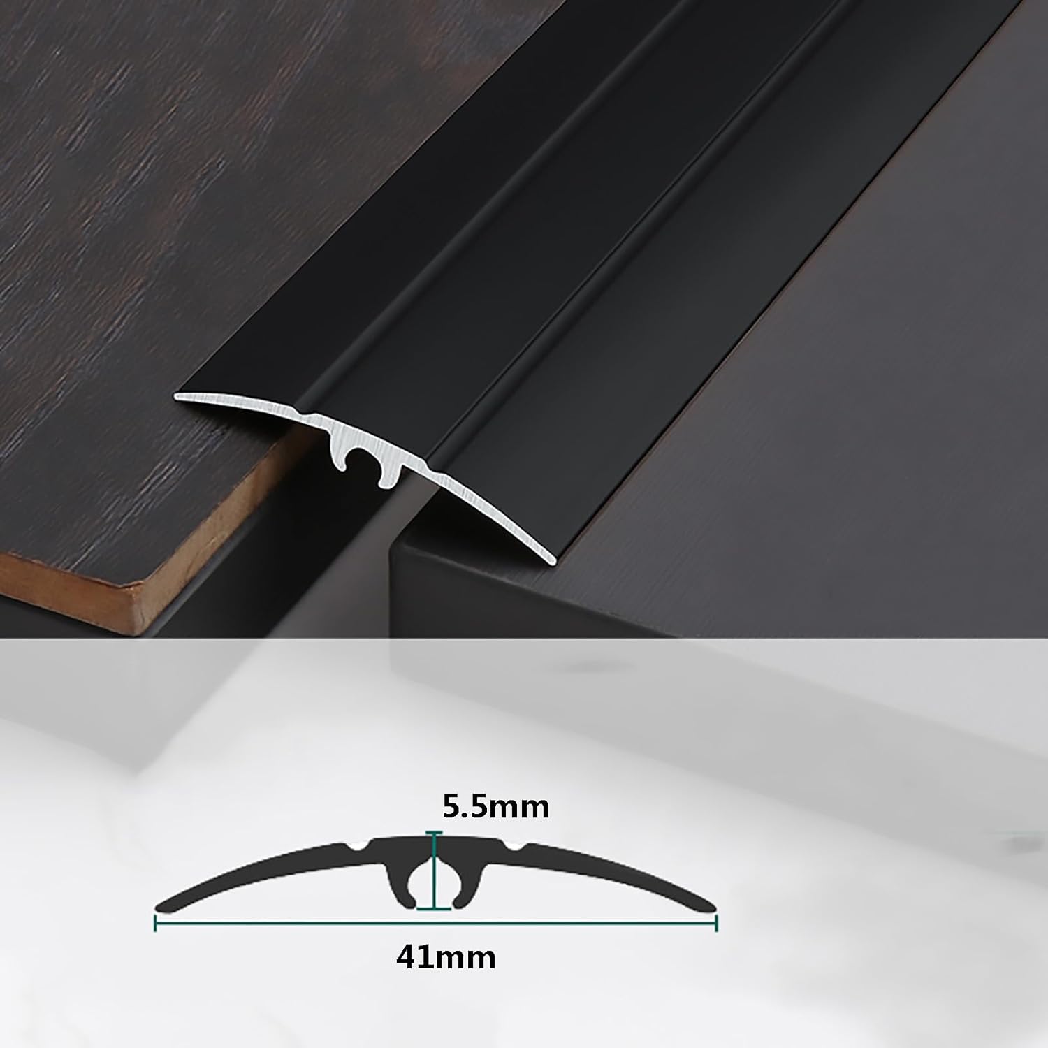 HAILM 3 Pcs Aluminum Transition Threshold Strip, Floor Edge Trim for Kitchen/Bedroom/Bathroom/Doors, 35.4 Inch Floor Transition Strip Wood to Tile, Black