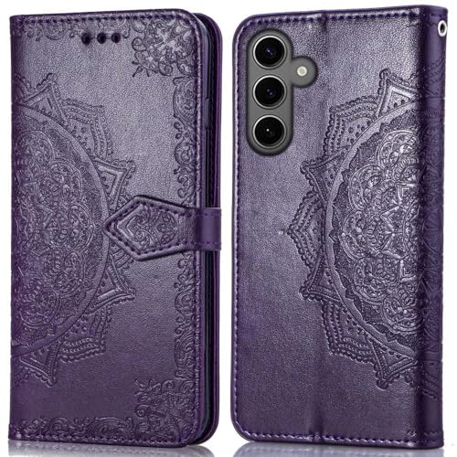 Image of ClickCase Queen Series for Samsung Galaxy M35 5G Leather Flower Embossing Wallet Flip case Magnetic Closure Flip Cover for Samsung Galaxy M35 5G (Violet)