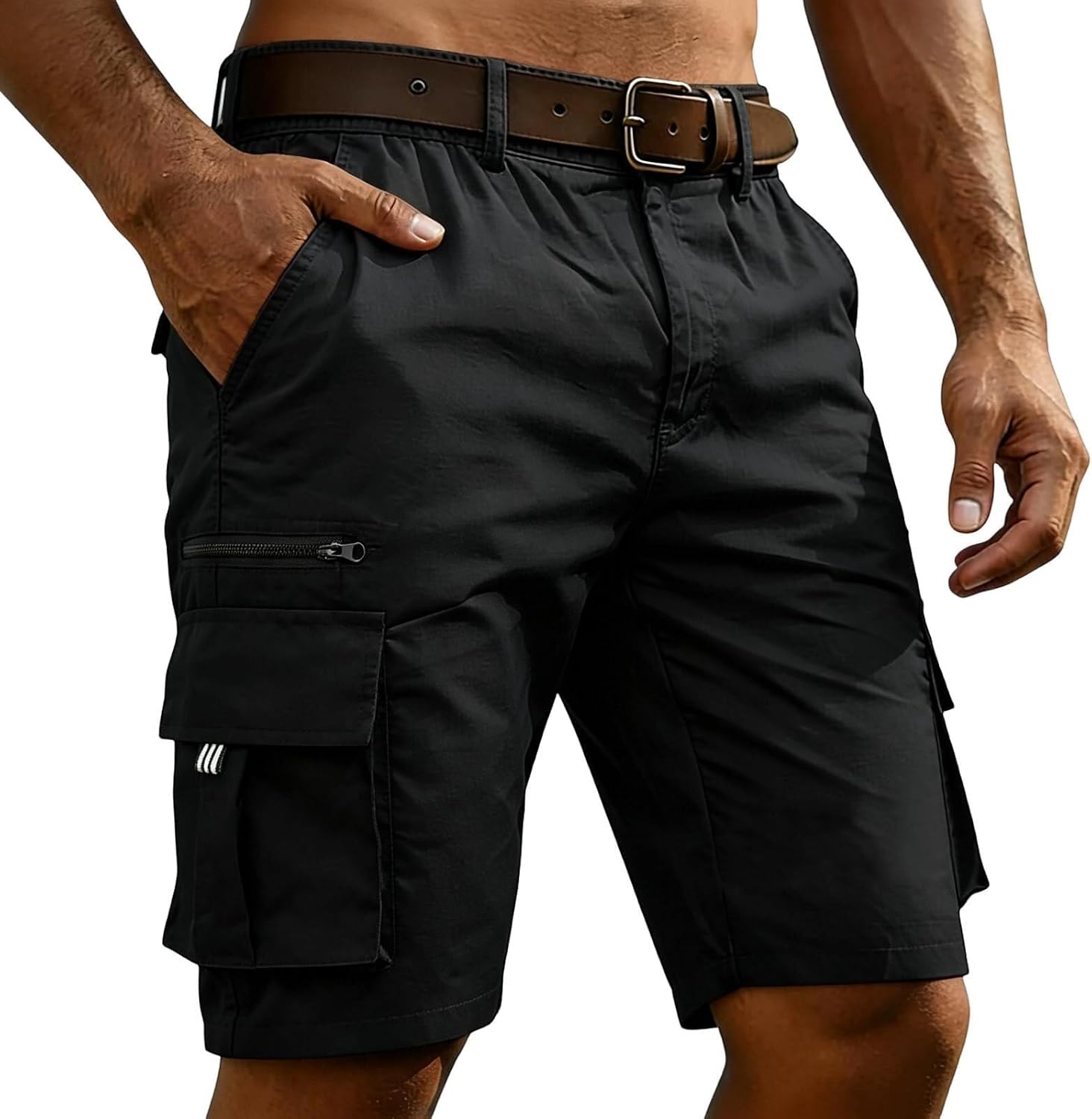 Mens Quick Dry Lightweight Knee Length Bermuda Cargo Shorts High Waisted