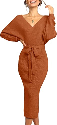 Womens Maxi Sweater Dress Long Sleeve Batwing Wrap V Neck