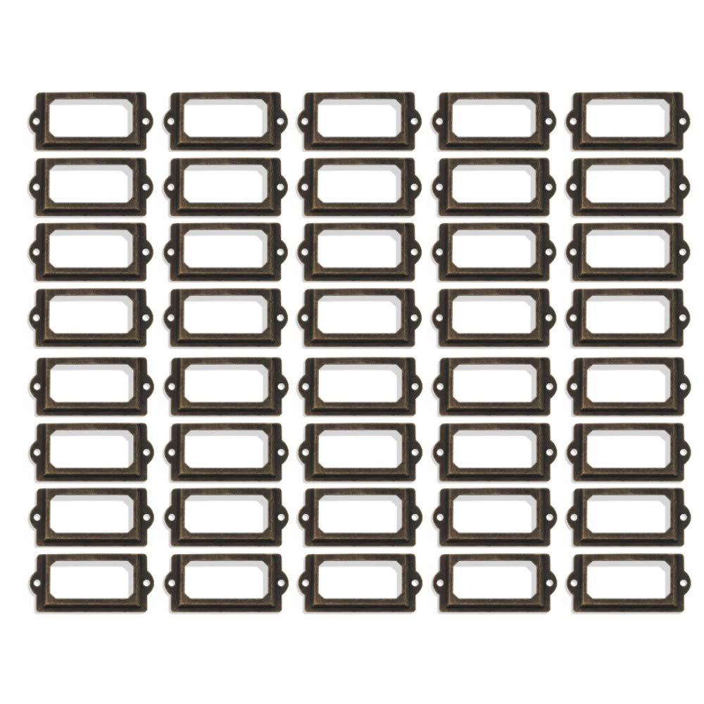 tooloflife Cabinet Frame Handle, 40PCS Drawer Name Card Metal Art Label Holder Card Holder Drawer Pull for File Case Library Drawer Medicine Cabinet(Green bronze)