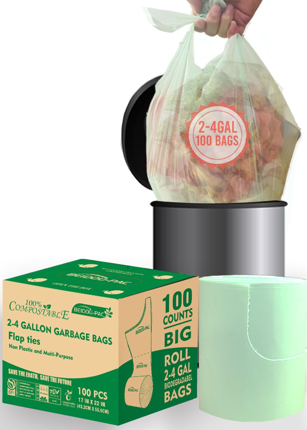 Samll Lot De 150 Sacs Poubelle 100 % Compostables, 6 Litres, Pour