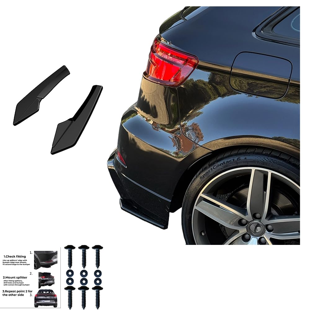 Oneway Jupes de pare-chocs arrière (coins) compatible avec Audi S3 Sportback 8V Facelift 2016-2020 - Noir brillant (Seulement montable avec OW RV21033)