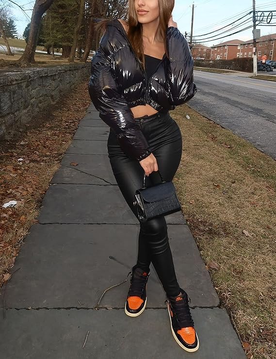 AMEBELLE Women Winter Warm Stand Collar Slim Fit Cropped Puffer Down Jacket Coats2