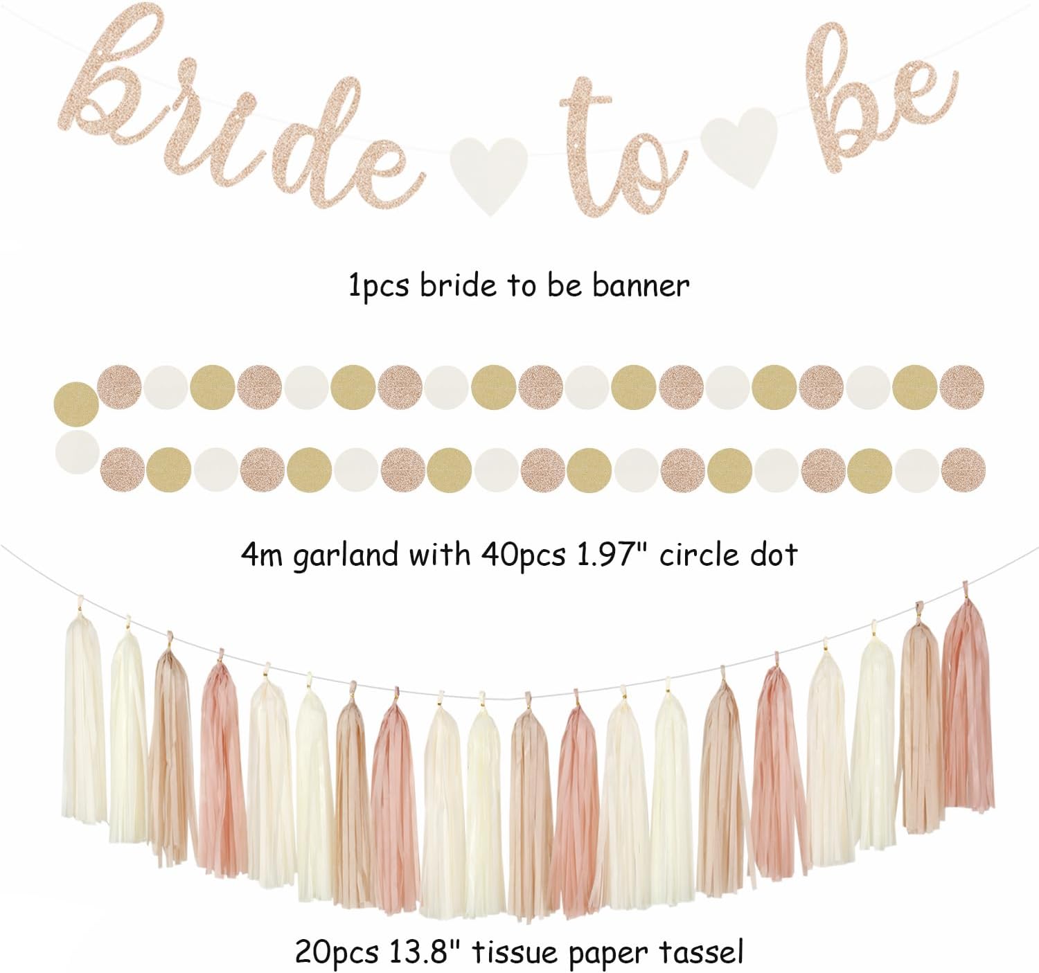 Champagne-Gold Beige Fall Bridal-Shower Party-Decorations - 36pcs Bride To Be Banner,Bachelorette Paper Lanterns,Wedding Streamers Garland,Boho Peach Tissue Pom Poms Flower Fan Decor Supplies Burgleda - Image 2