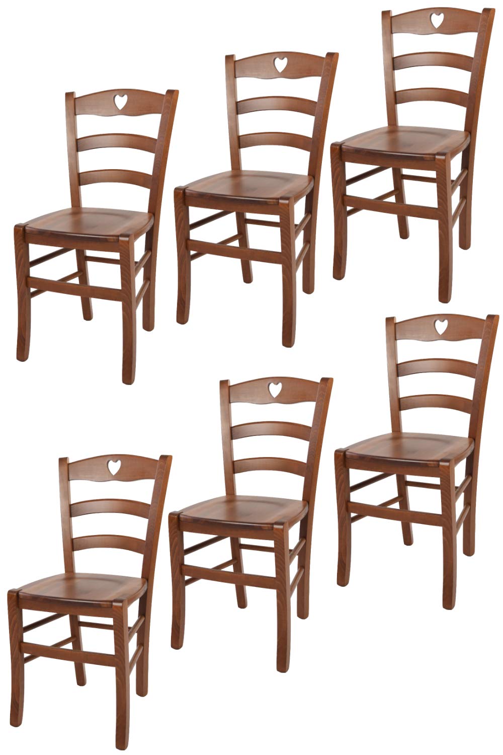 t m c s Tommychairs - Set 6 sedie modello Cuore per cucina bar e sala da pranzo, robusta struttura in legno di faggio color noce chiaro e seduta in legno
