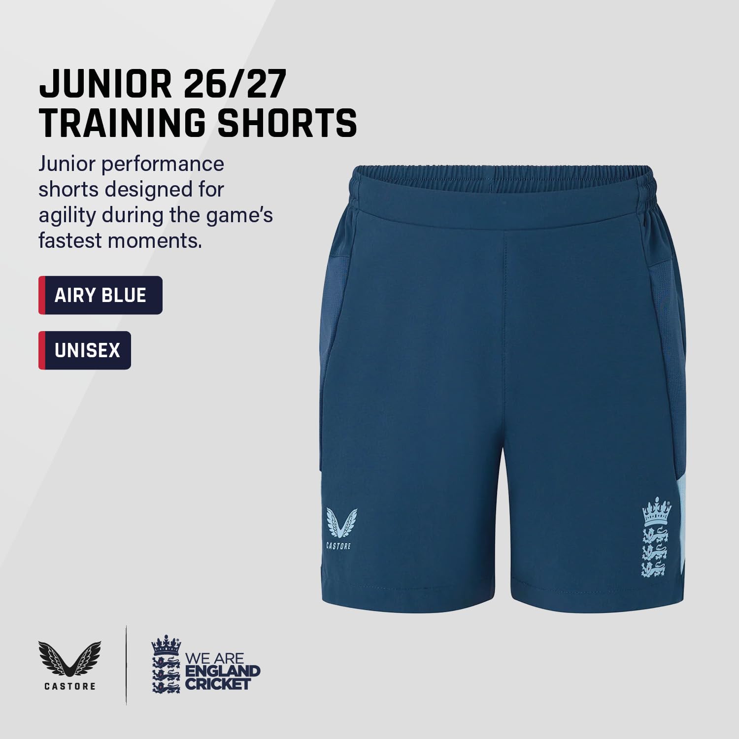 England Cricket Pantaloni Corti Unisex per Bambini, Blu Navy-Ensign/Blu Arioso, 8 Anni