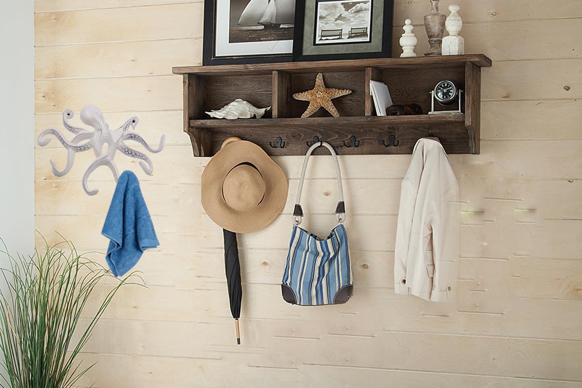 Octopus Keys Hook, Decorative Wall Mounted Nautical Wall Rack, Antique Key Holder Hook, Cast Aluminum Hanger for Coat, Towel, Bathrobe, Jacket, Bedroom, Bathroom, Kitchen & Balcony (Distressed Pink) - Image 5