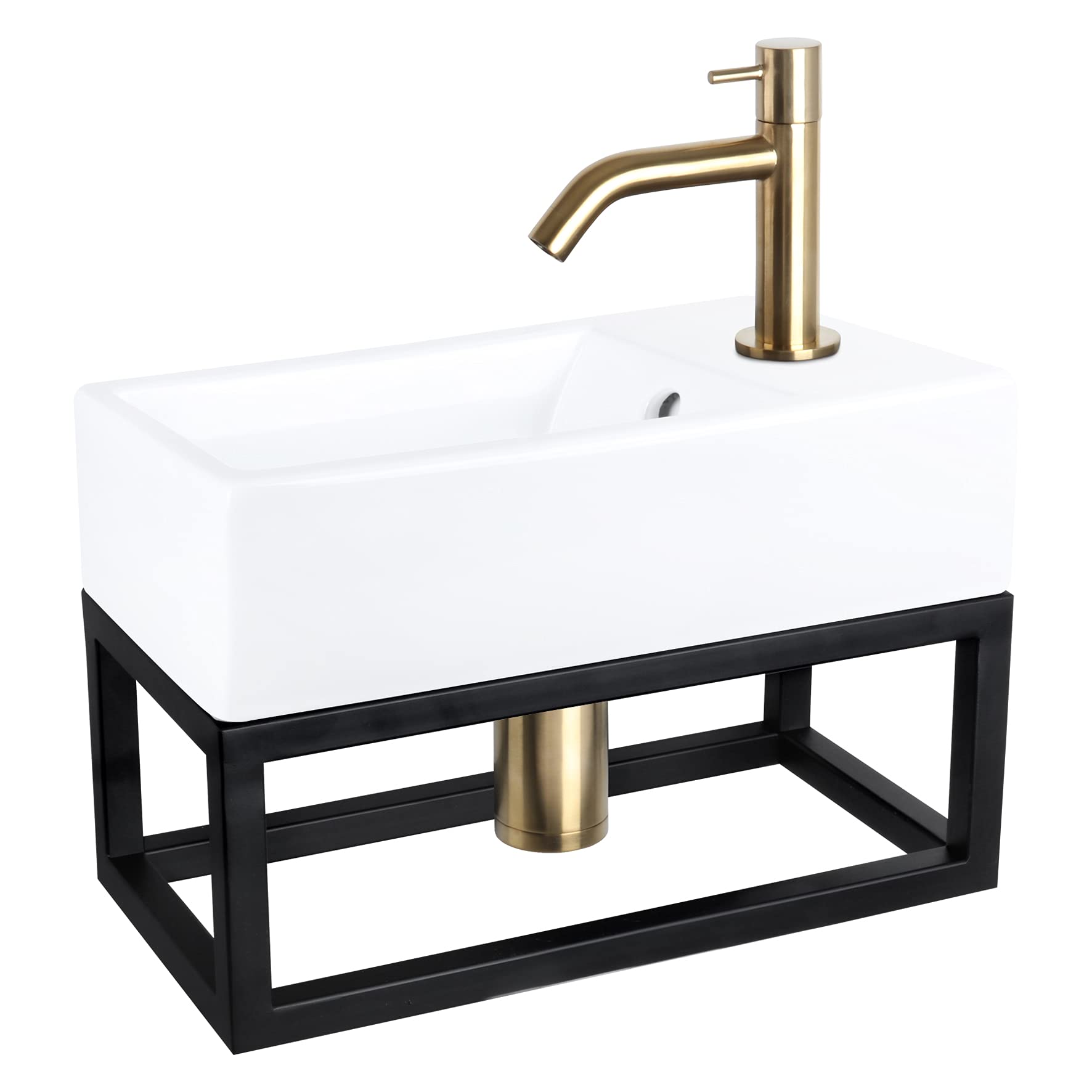 Lavabo en céramique Differnz Force avec porte-serviettes et robinet doré