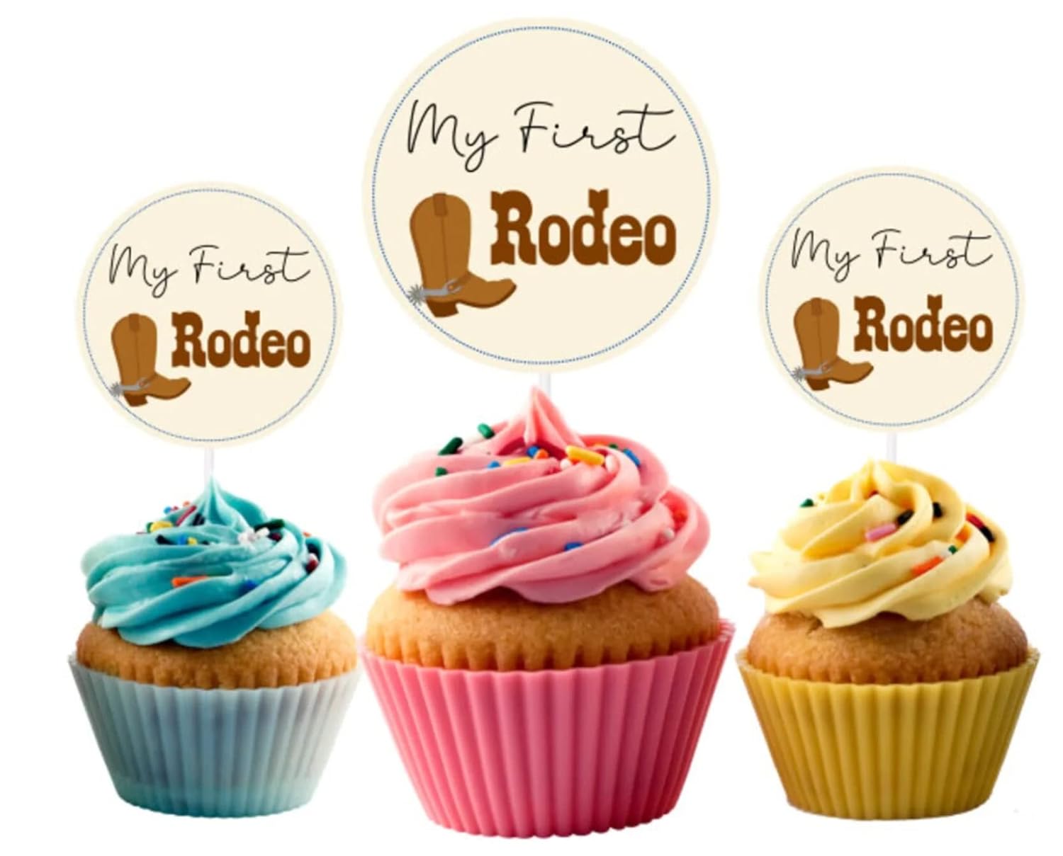 My First Rodeo Cupcake Topper (24 Count) - 1st Birthday Party Western ...