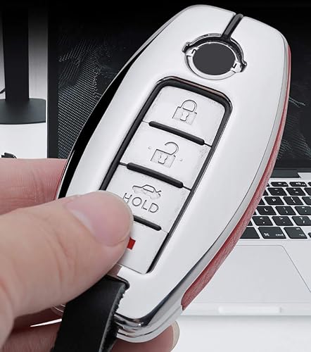 Miniatura 8 de ontto Funda para llavero de Nissan Rogue Armada Murano, cubierta de llave inteligente de cuero, carcasa de llave de metal con protección para