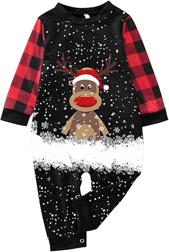 Miniatura 3 de CHUOAND Conjunto de pijamas familiares a juego con camiseta de Navidad con estampado de letras y pantalones a cuadros
