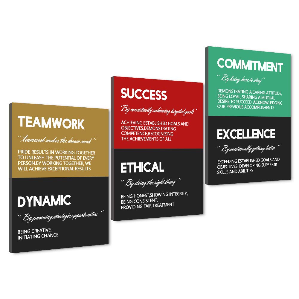 Office Inspirational Wall Art Canvas Print Teamwork Commitment Success Positive Motivational Quotes Picture Framed Oil Painting Artwork Decor Poster Wood Frames for Mens Room Home Hang-72''Wx36''H