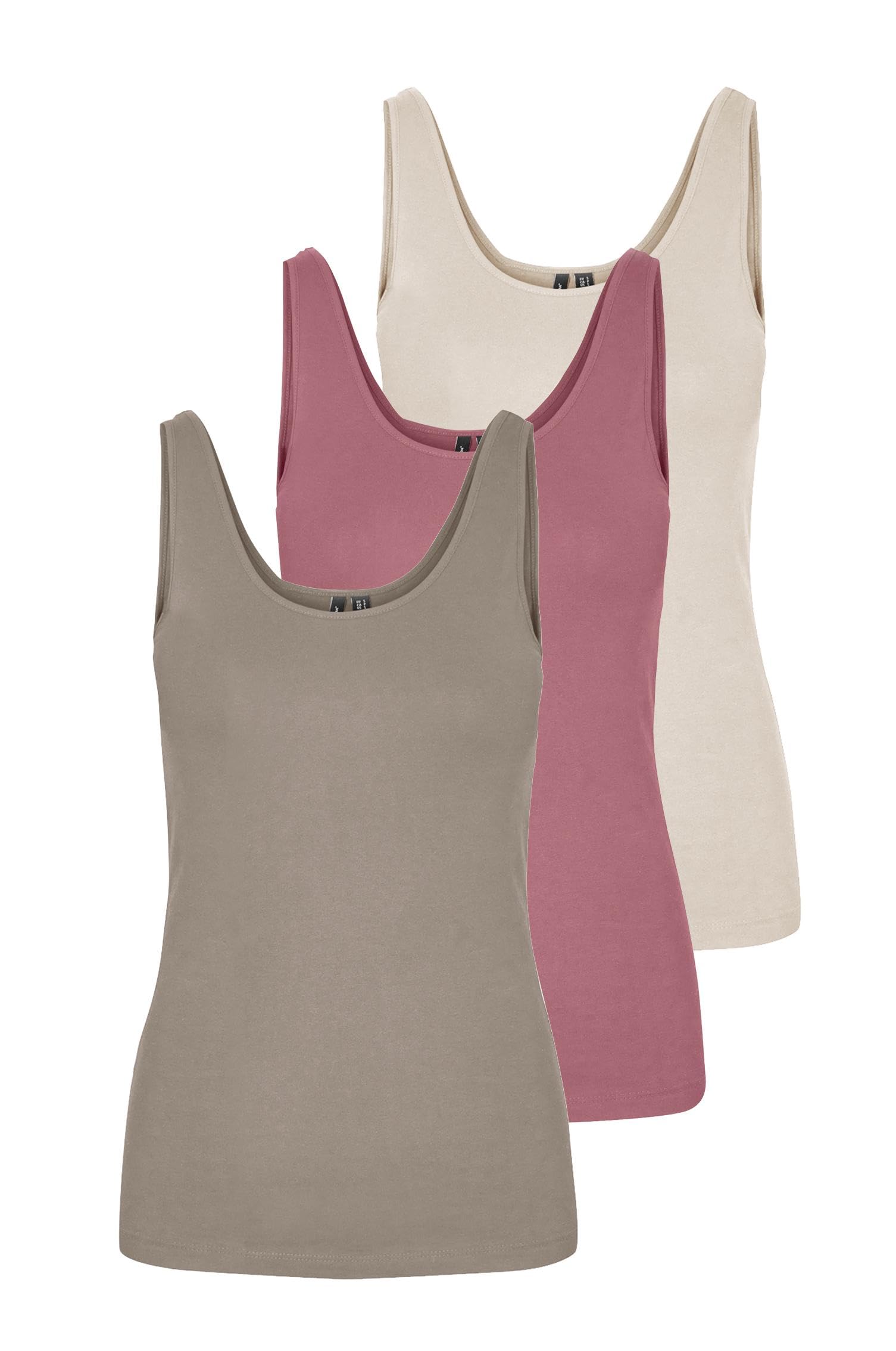 VERO MODA Damen VMMAXI My Soft UU Tank TOP GA 3PACK, Vintage Khaki/Mesa Rose/Birch, XS