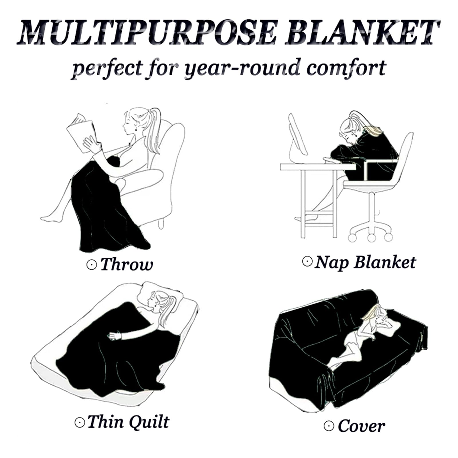 Highdi Housse de Canapé Mode Élégant Serviette de Canapé Anti-Poussière Canapé Couverture Protège Canapé Résistant à l'usure, Canapé Serviette Réversible pour lit Double (Noir,180x300cm)