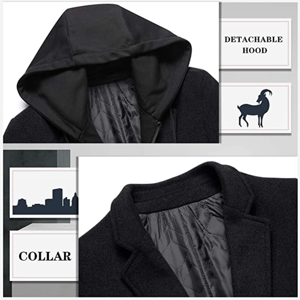 Luckyone Wintermantel Herren Mantel Slim Fit Lang Wollmantel Business Mantel mit Stehkragen Herren Winter